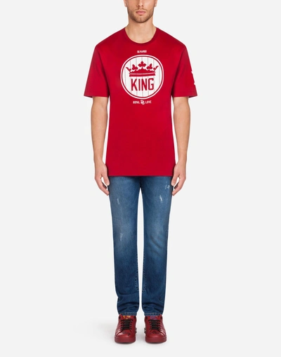 Shop Dolce & Gabbana Cotton T-shirt With Print In Red