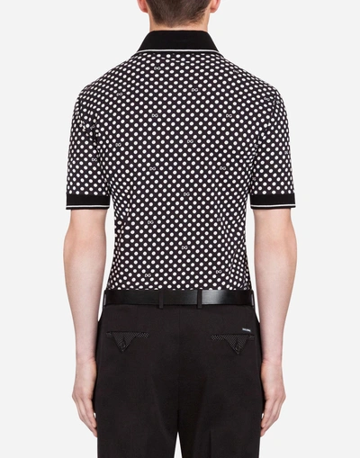 Shop Dolce & Gabbana Printed Cotton Piqué Polo Shirt With Patch In Black