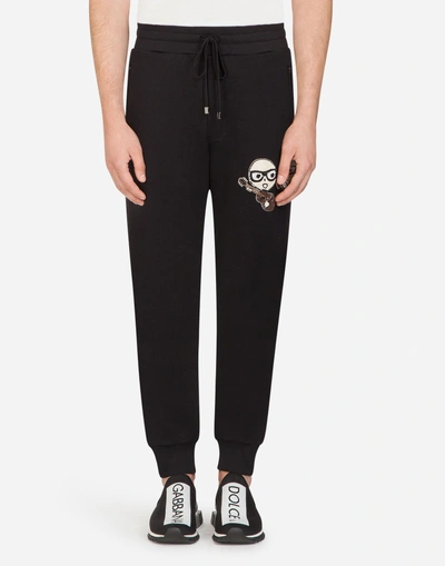 Shop Dolce & Gabbana Cotton Jogging Pants With Designers' Patches In Black