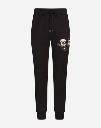 Shop Dolce & Gabbana Cotton Jogging Pants With Designers' Patches In Black