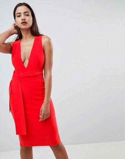 Shop Bec & Bridge Bodycon Plunge Midi Dress - Red