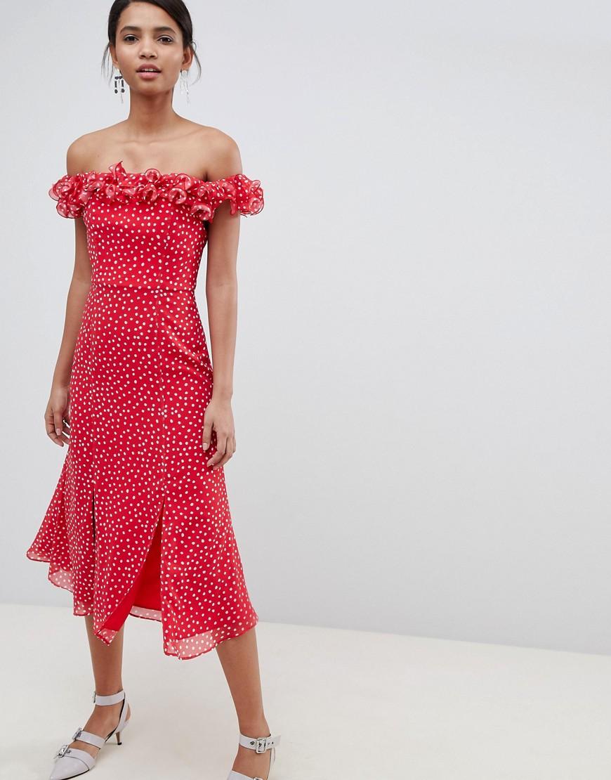 red polka dot bardot dress
