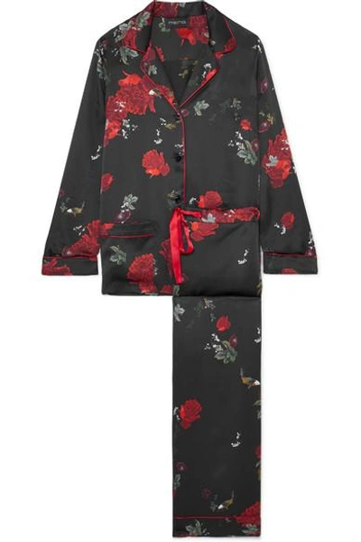 Shop Meng Floral-print Silk-satin Pajama Set In Black