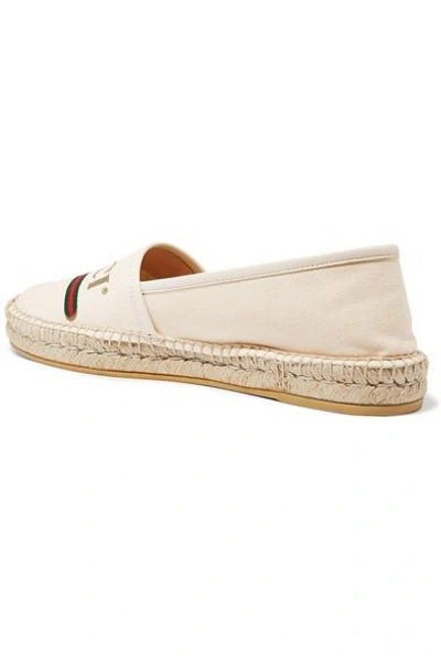 Shop Gucci Leather-trimmed Logo-print Canvas Espadrilles In Off-white