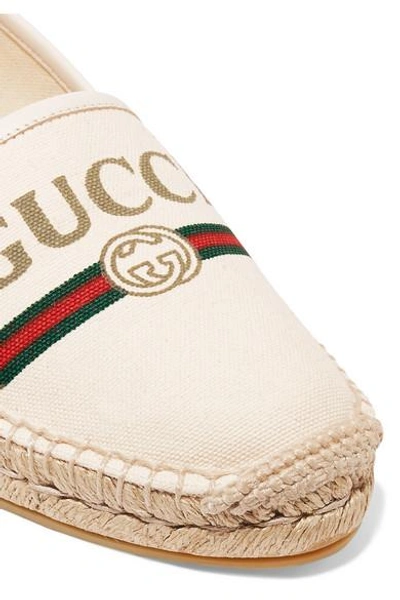 Shop Gucci Leather-trimmed Logo-print Canvas Espadrilles In Off-white