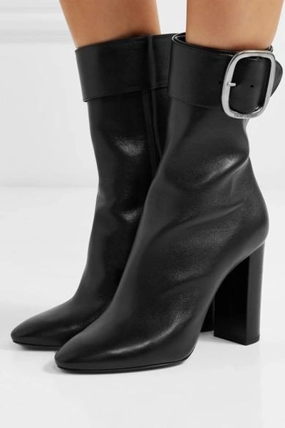 Shop Saint Laurent Joplin Leather Ankle Boots In Black