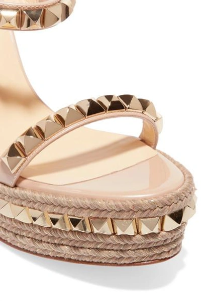 Shop Christian Louboutin Cataclou 120 Studded Patent-leather Wedge Platform Sandals In Beige