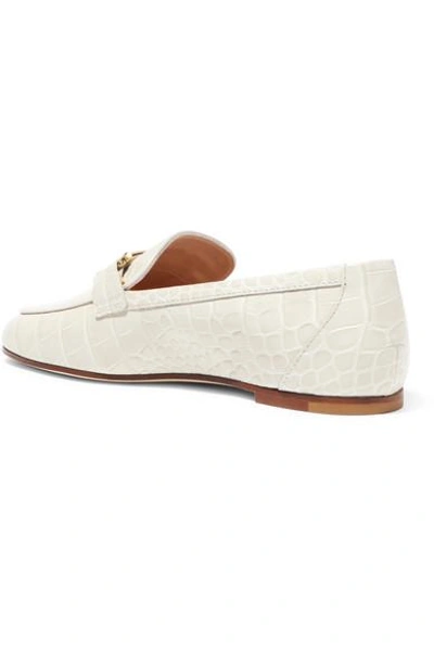 Shop Tod's Embellished Croc-effect Leather Loafers In White