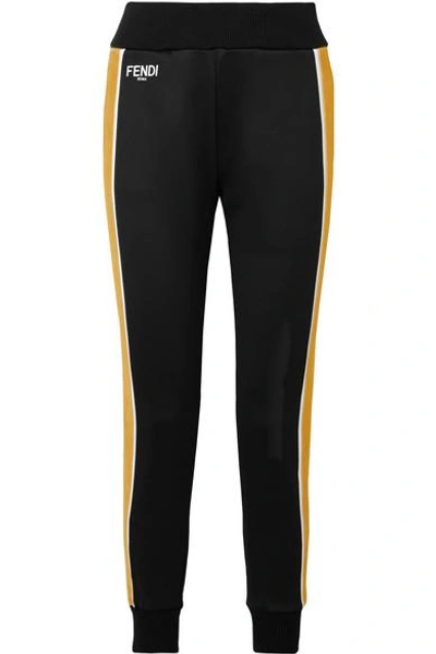 Shop Fendi Roma Printed Velvet-trimmed Stretch-ponte Track Pants In Black