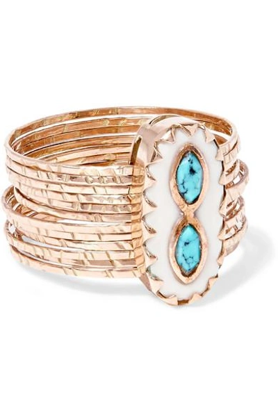 Shop Pascale Monvoisin Bowie 9-karat Rose Gold, Turquoise And Resin Ring