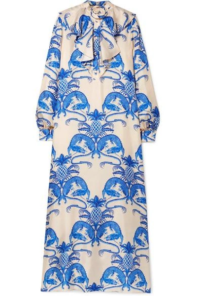 Shop Gucci Ruffled Printed Silk-satin Twill Maxi Dress