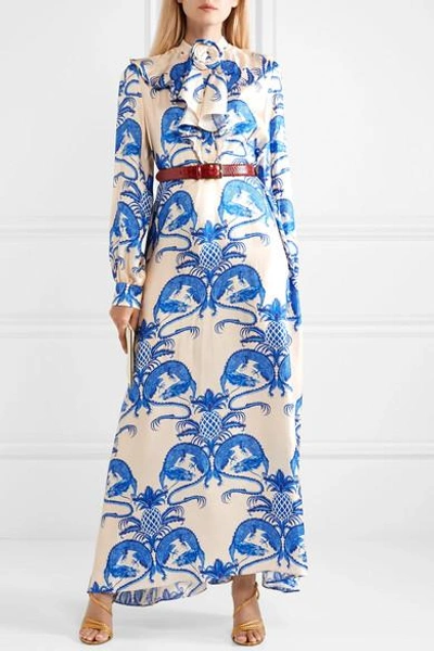 Shop Gucci Ruffled Printed Silk-satin Twill Maxi Dress