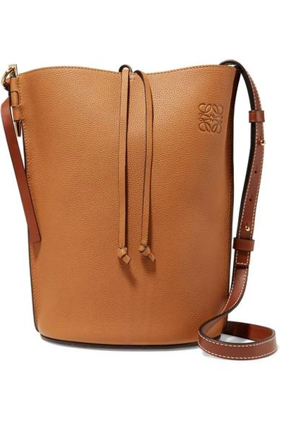 Shop Loewe Gate Textured-leather Bucket Bag In Tan