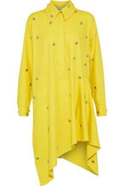 Shop Marques' Almeida Asymmetric Studded Cotton-twill Mini Shirt Dress In Yellow