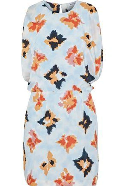 Shop Opening Ceremony Open-back Draped Floral-print Silk Mini Dress In Light Blue