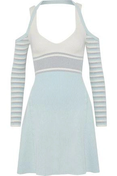 Shop Opening Ceremony Woman Cold-shoulder Striped Ribbed-knit Mini Dress White
