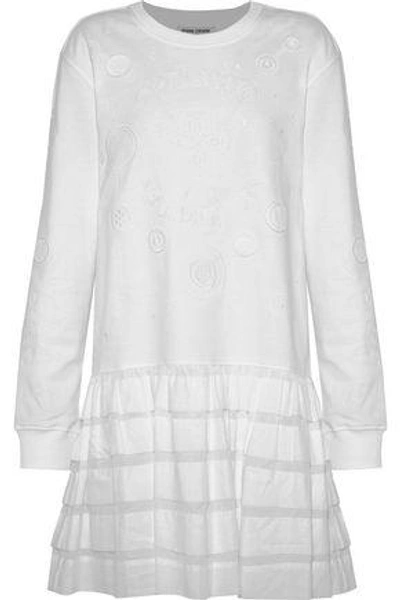 Shop Opening Ceremony Woman Ruffled Gauze-paneled Embroidered Cotton-terry Mini Dress White