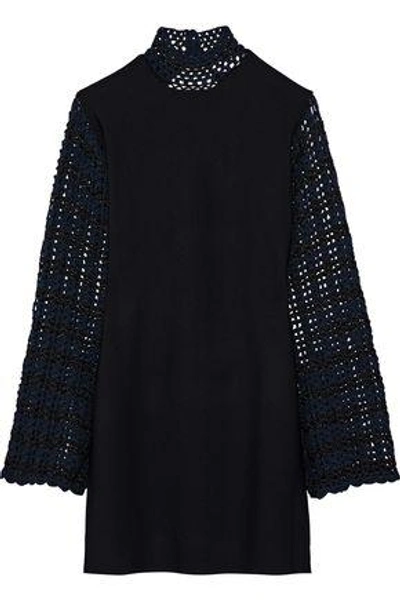 Shop Opening Ceremony Woman Open-back Crochet-paneled Stretch-knit Mini Dress Black