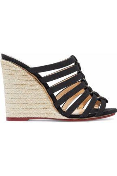 Shop Charlotte Olympia Cutout Canvas Espadrille Wedge Mules In Black