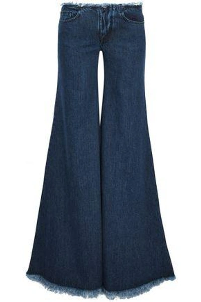 Shop Marques' Almeida Woman Frayed Low-rise Flared Jeans Dark Denim