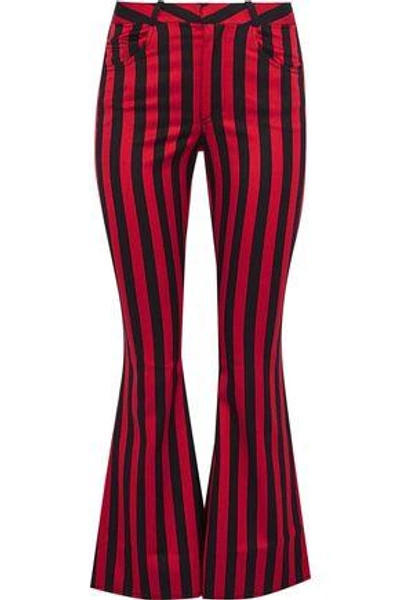 Shop Marques' Almeida Woman Striped High-rise Kick-flare Jeans Red