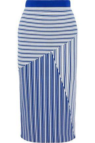 Shop Rebecca Vallance Woman Corsica Striped Jacquard-knit Skirt Blue