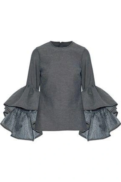 Shop Marques' Almeida Ruffled Cotton-blend Twill Top In Gray