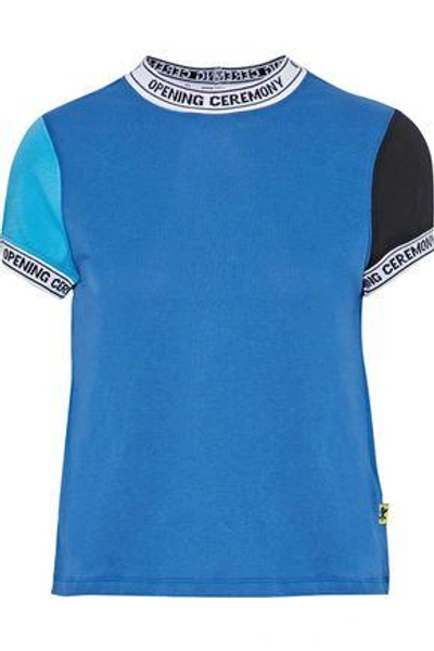 Shop Opening Ceremony Woman Intarsia-trimmed Color-block Cotton-jersey T-shirt Blue