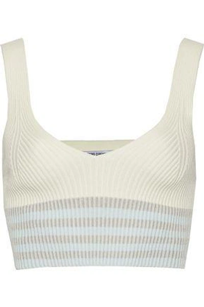 Shop Opening Ceremony Woman Cropped Striped Ribbed-knit Top Ivory