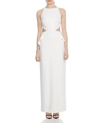 Shop Halston Heritage Ruffled Cutout Gown In Chalk