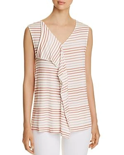 Shop Donna Karan New York Striped Asymmetric Ruffle Top In Peach Nude/white