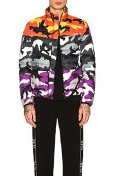 Shop Valentino Down Jacket In Abstract,gray,orange,purple. In Multi Camo