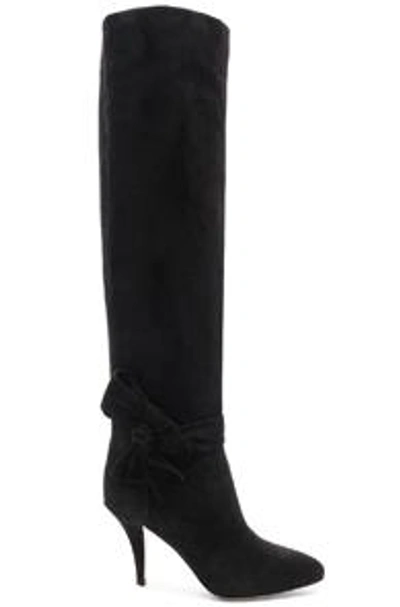 Shop Valentino Suede Bow Knee High Boots In Black