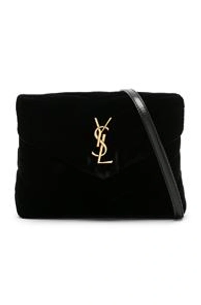 Shop Saint Laurent Toy Velvet Monogramme Loulou Strap Bag In Black