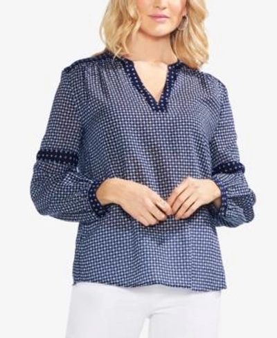 Shop Vince Camuto Printed V-neck Top In Classic Navy