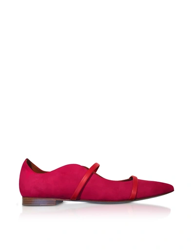 Shop Malone Souliers Maureen Red Suede And Cherry Nappa Flat Pumps