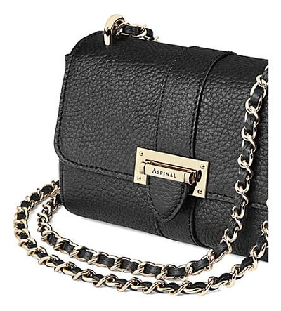 Shop Aspinal Of London Womens Black Lottie Micro Logo-engraved Grained-leather Shoulder Bag