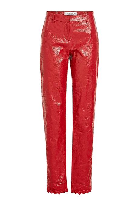 red faux leather jeans