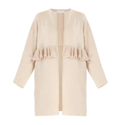 Shop Paisie Open Knit Cardigan With Ruffle Detail In Beige