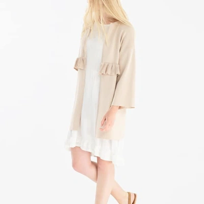 Shop Paisie Open Knit Cardigan With Ruffle Detail In Beige