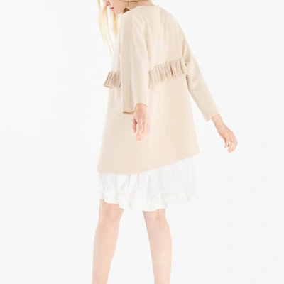 Shop Paisie Open Knit Cardigan With Ruffle Detail In Beige