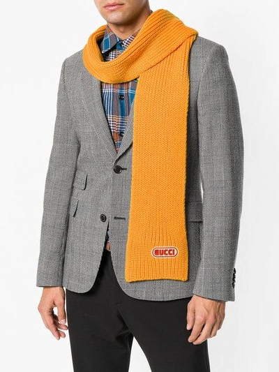 Shop Gucci Wool Scarf With  Patch In Yellow
