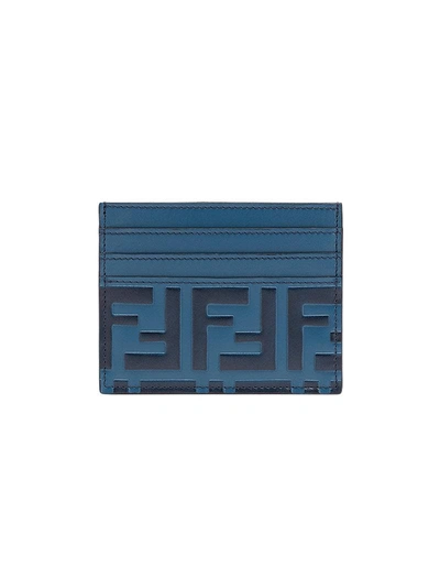 Shop Fendi Ff Logo Card Holder In Blue