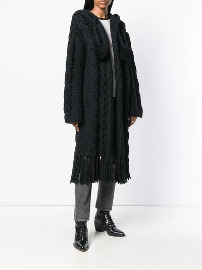 Shop Saint Laurent Cable Knit Cardigan Coat In Black