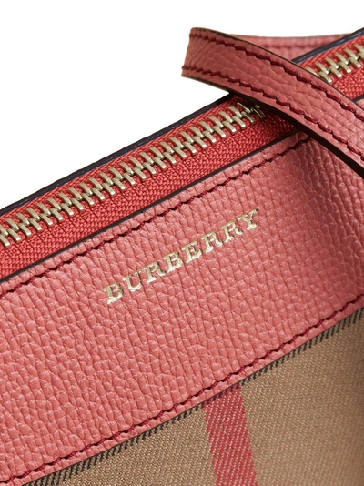 Shop Burberry House Check And Leather Clutch Bag In Red