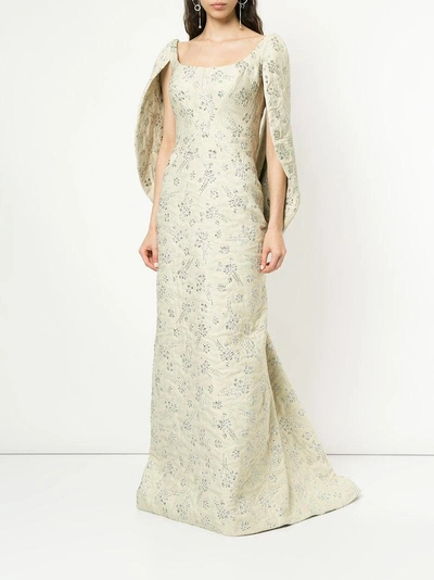 Shop Zac Posen Cape-effect Gown - Neutrals