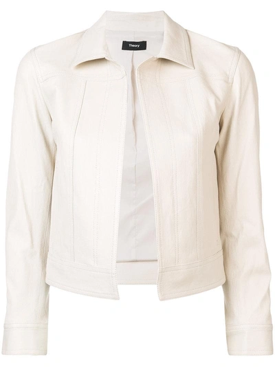 Shop Theory Cropped Jacket - Neutrals In Nude & Neutrals