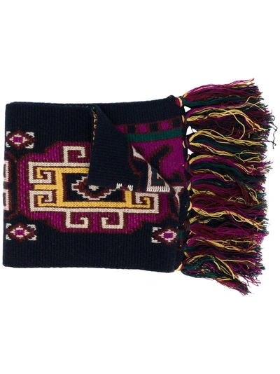 Shop Etro Fringed Embroidered Scarf In Blue