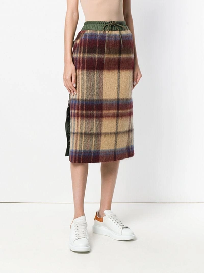 Shop Sacai Checked Pencil Skirt - Green