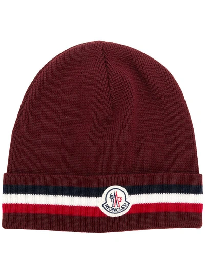 Shop Moncler Logo Beanie In Red